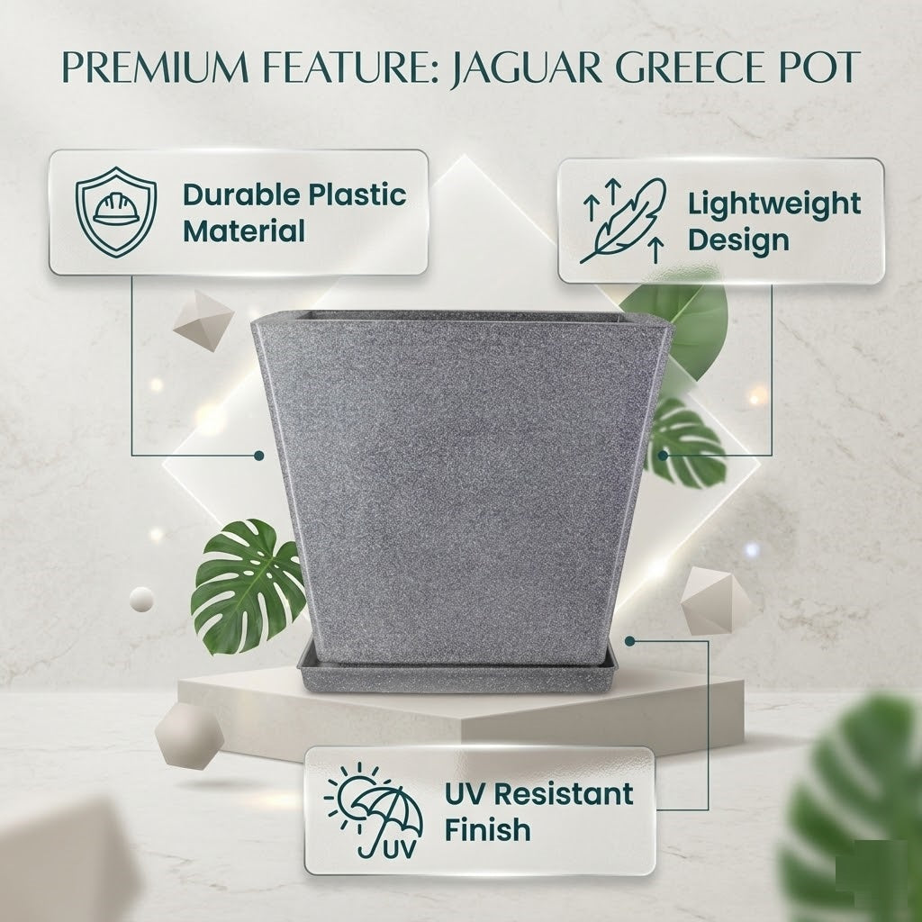 10 Inch Square Greece Marble Look Flower Pot with Tray