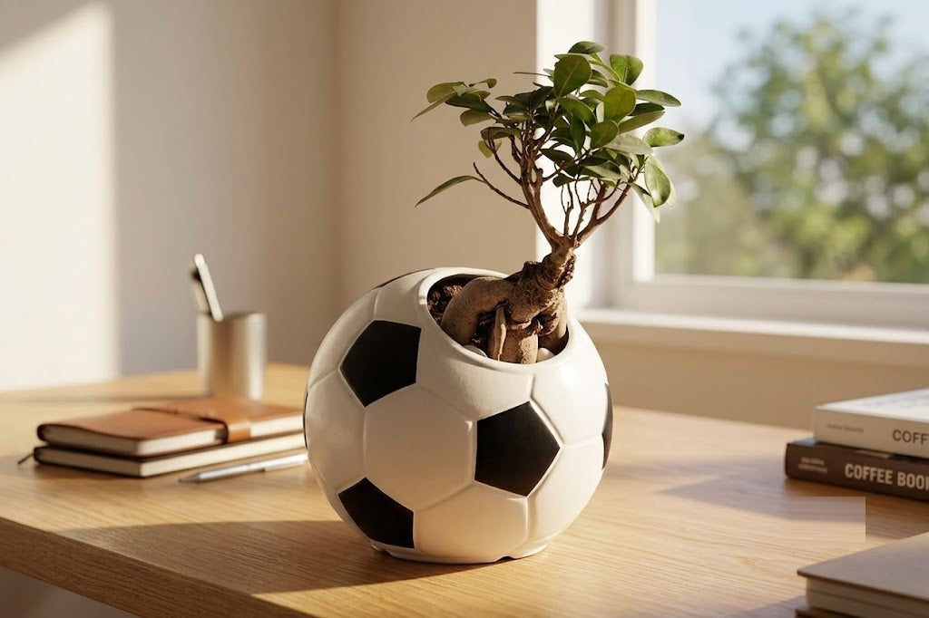 7.8 Inch Football Round Planter  UV Resistant, Lightweight White Pot (Indoor/Outdoor)