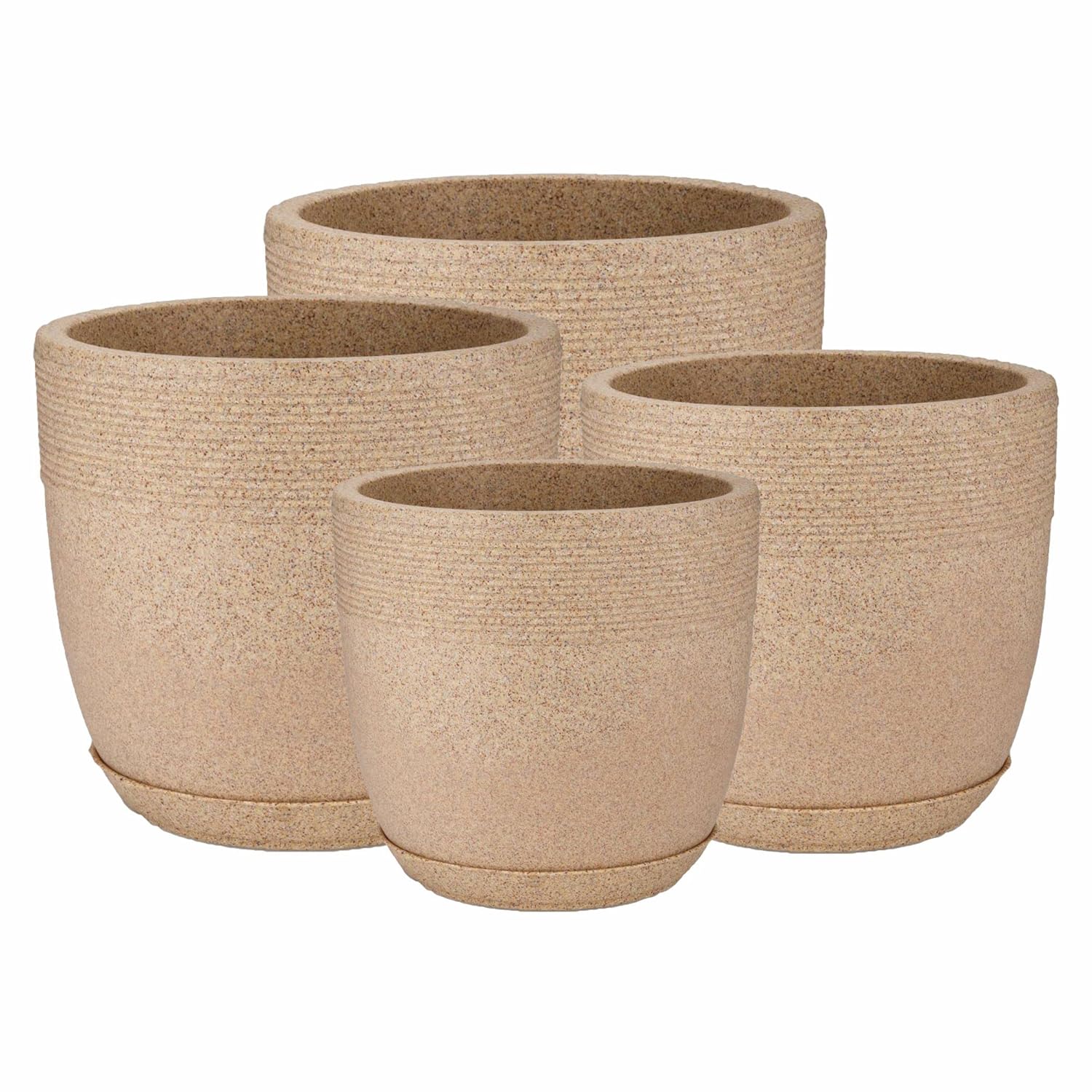 Set of 4 Roto Moulded Flower Pots with Trays (10 Inch,12 Inch,15 Inch & 17 Inch)