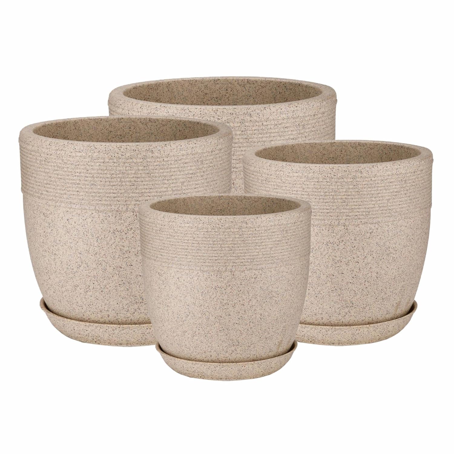 Set of 4 Roto Moulded Flower Pots with Trays (10 Inch,12 Inch,15 Inch & 17 Inch)