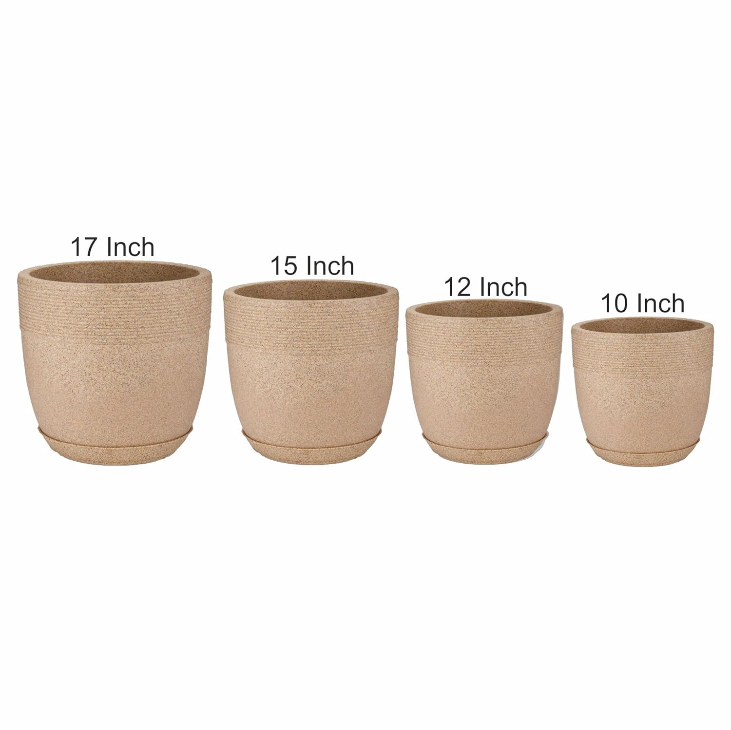 Set of 4 Roto Moulded Flower Pots with Trays (10 Inch,12 Inch,15 Inch & 17 Inch)