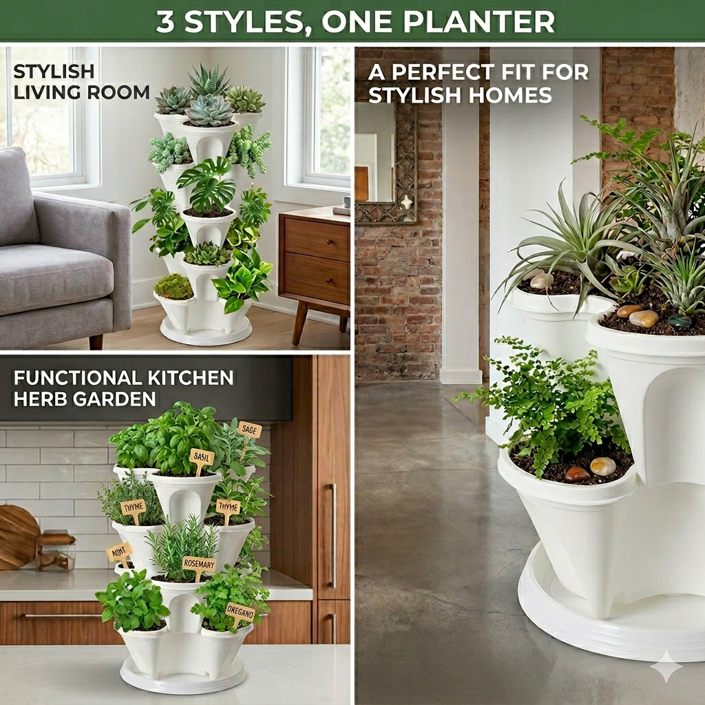 Stack A Pot Hanging Planters 7 Piece Space Saving Design