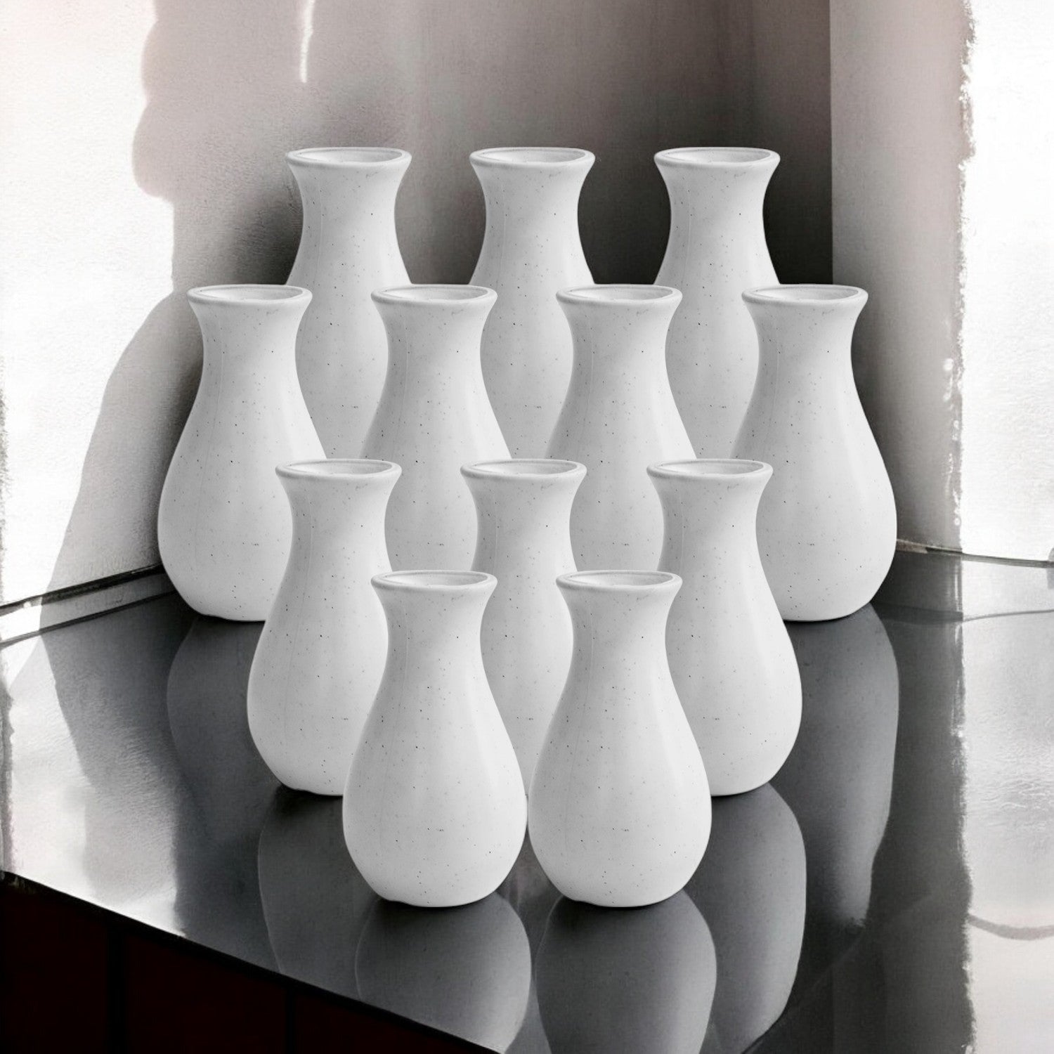 6 Inch Round Grey Lucky Plastic Flower Vases  Indoor Decor (Set of 2)