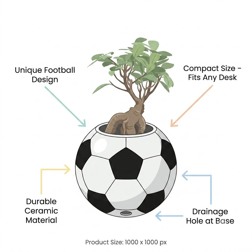 7.8 Inch Football Round Planter  UV Resistant, Lightweight White Pot (Indoor/Outdoor)