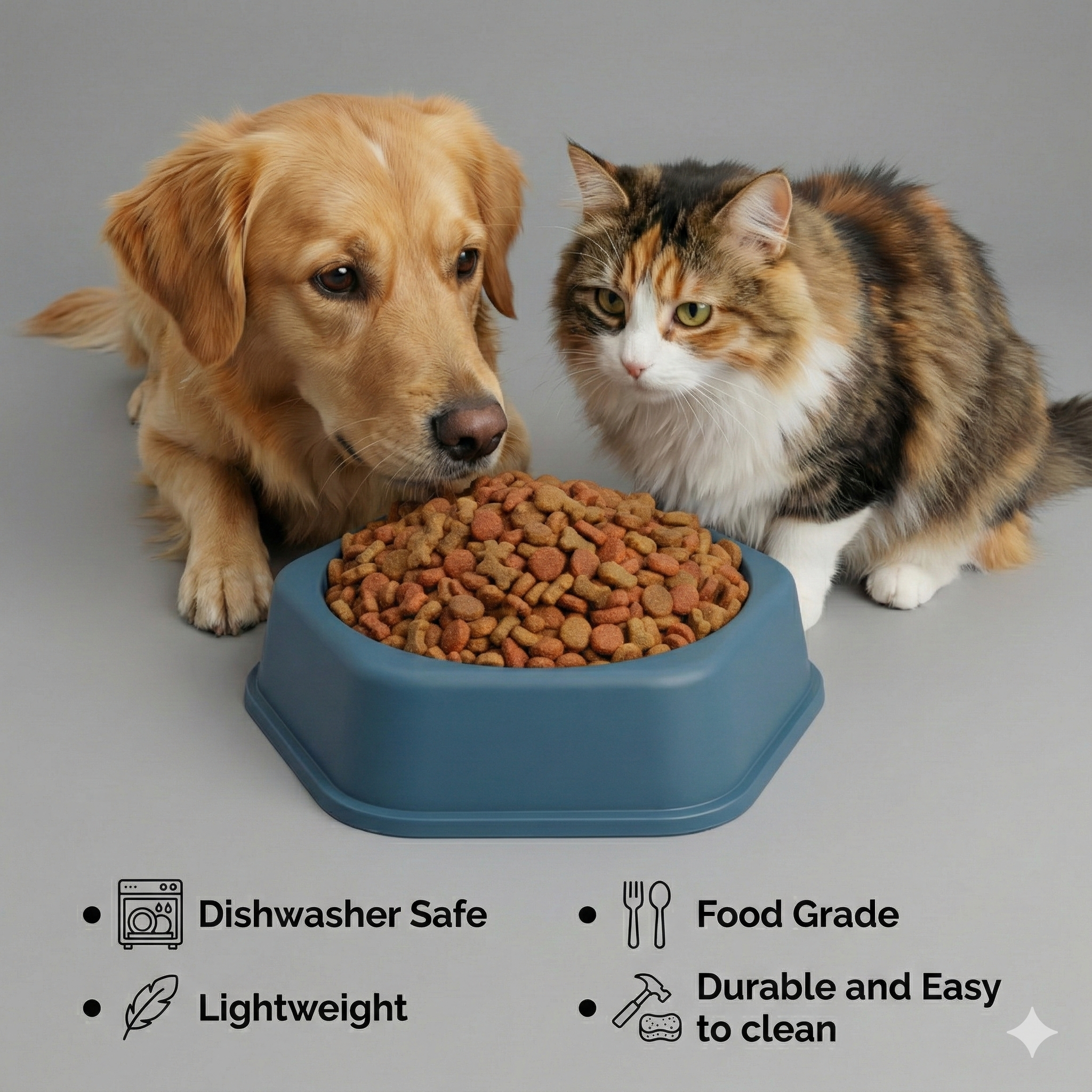 Pet Feeding Bowl – Anti-Slip Octagonal Base, 6.5 Inch (Set of 2)