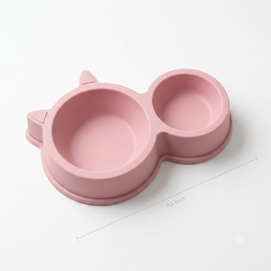 Cat & Dog Ear Double Bowl Plastic Pet Feeder – 11.5 Inch