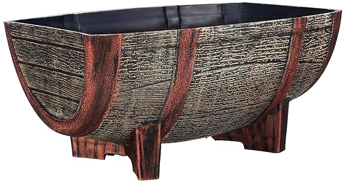 Rectangular 16 Inch Half Barrel Flower Planter Pot, Balcony, Home Decor - Set of 2