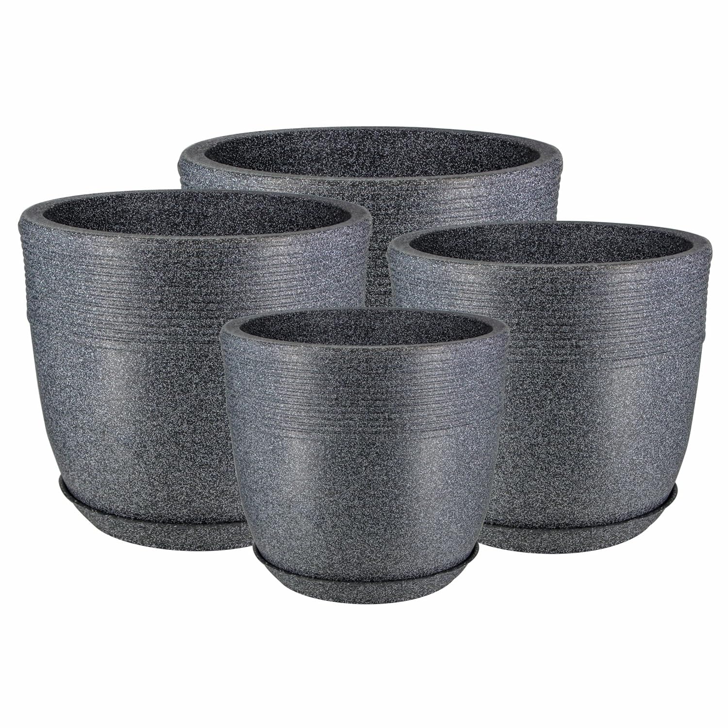Set of 4 Roto Moulded Flower Pots with Trays (10 Inch,12 Inch,15 Inch & 17 Inch)