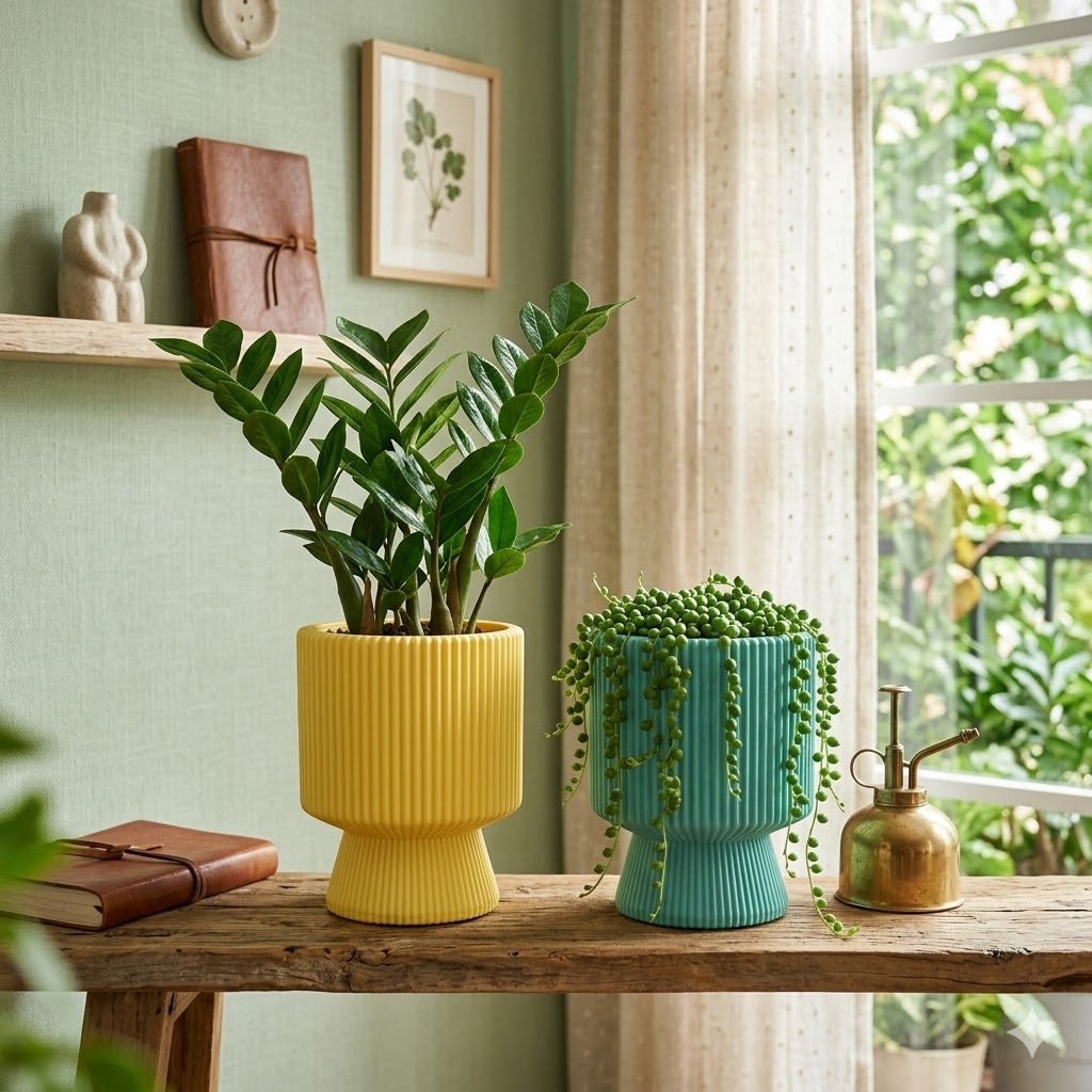 Spike Pot 6" — Fresh Mix Set of 2 | Ribbed Planter Duo in Yellow & Teal