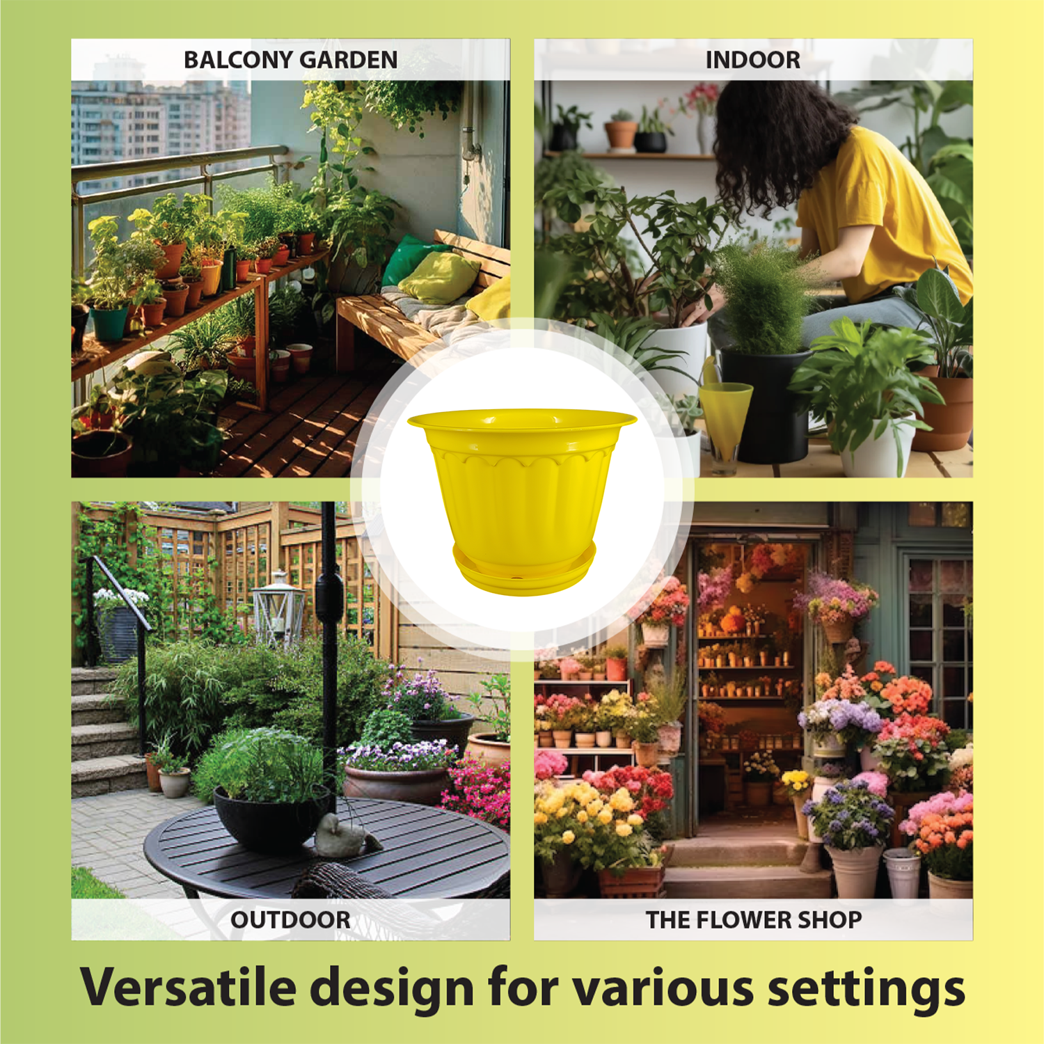 10 Inch Jasmine Planters with Drip Tray Home & Garden Decor (Set of 3)