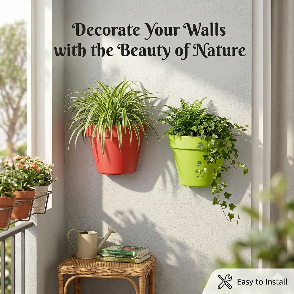 7 Inch Designer Wall Mount Hanging Planters (Set of 5, Multi) Stylish Hanging Pots for Indoor & Outdoor Decor