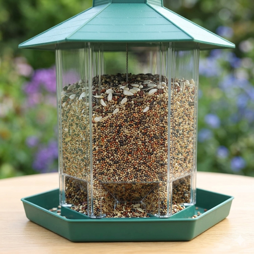 Hut Shaped Bird Feeder with Transparent Grain Holder with Hanging Wire (Green)