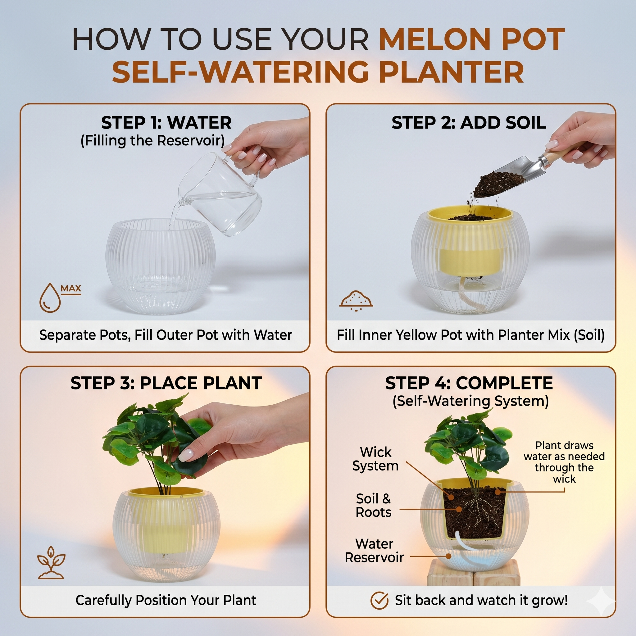 7" Self-Watering Melon Planter – SmartCare Indoor & Outdoor Pot