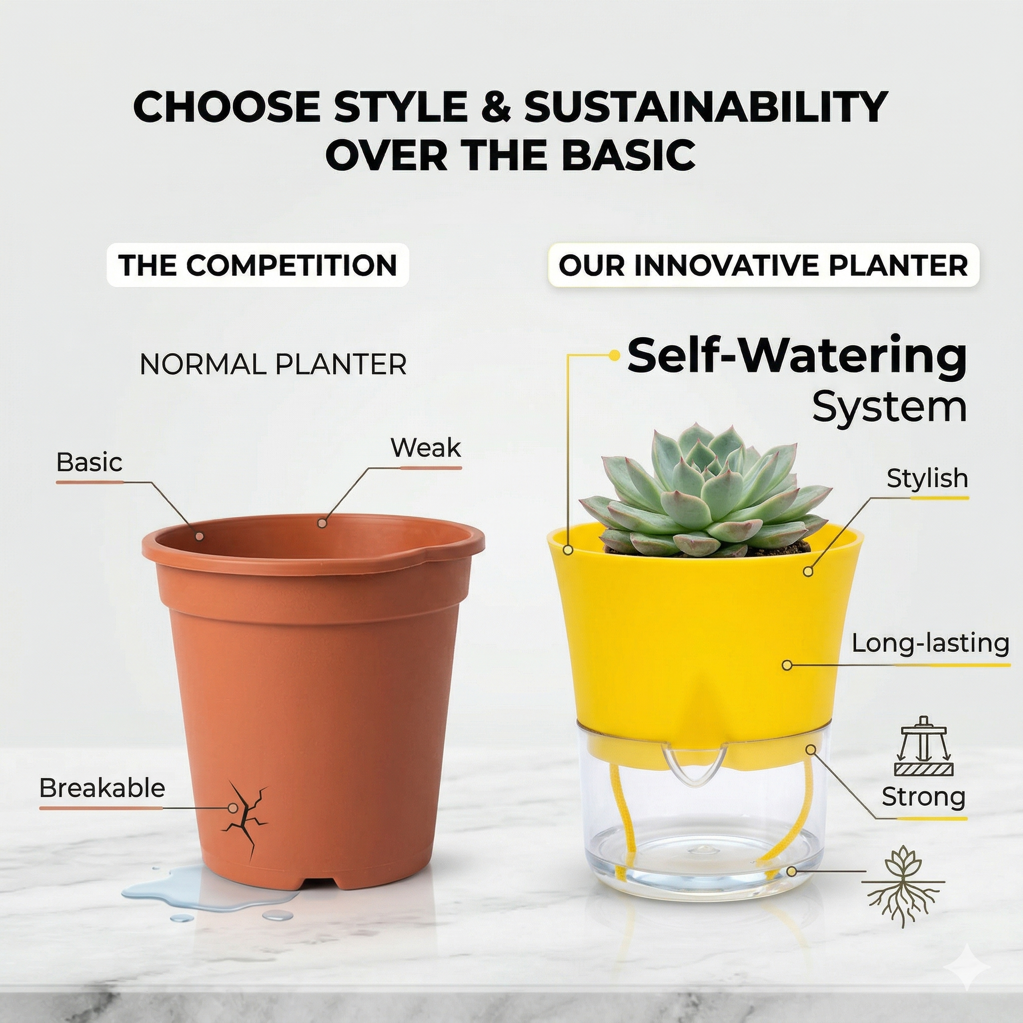 Austin 4" Round Minimalist Planter Pots (Set of 4)