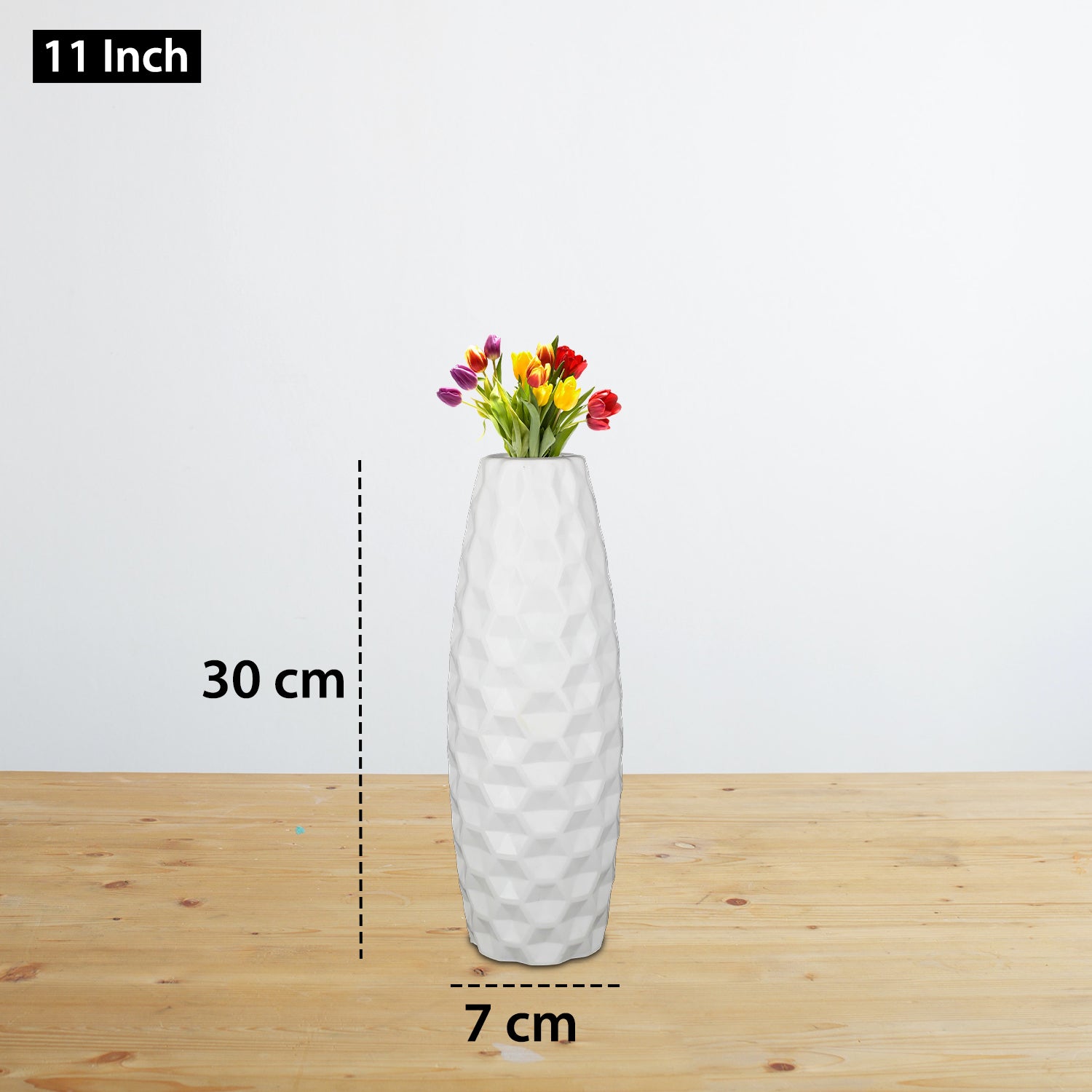 11 Inch White Celerio Flower Vases Decorative Cylindrical Tabletop Holders (Set of 2)
