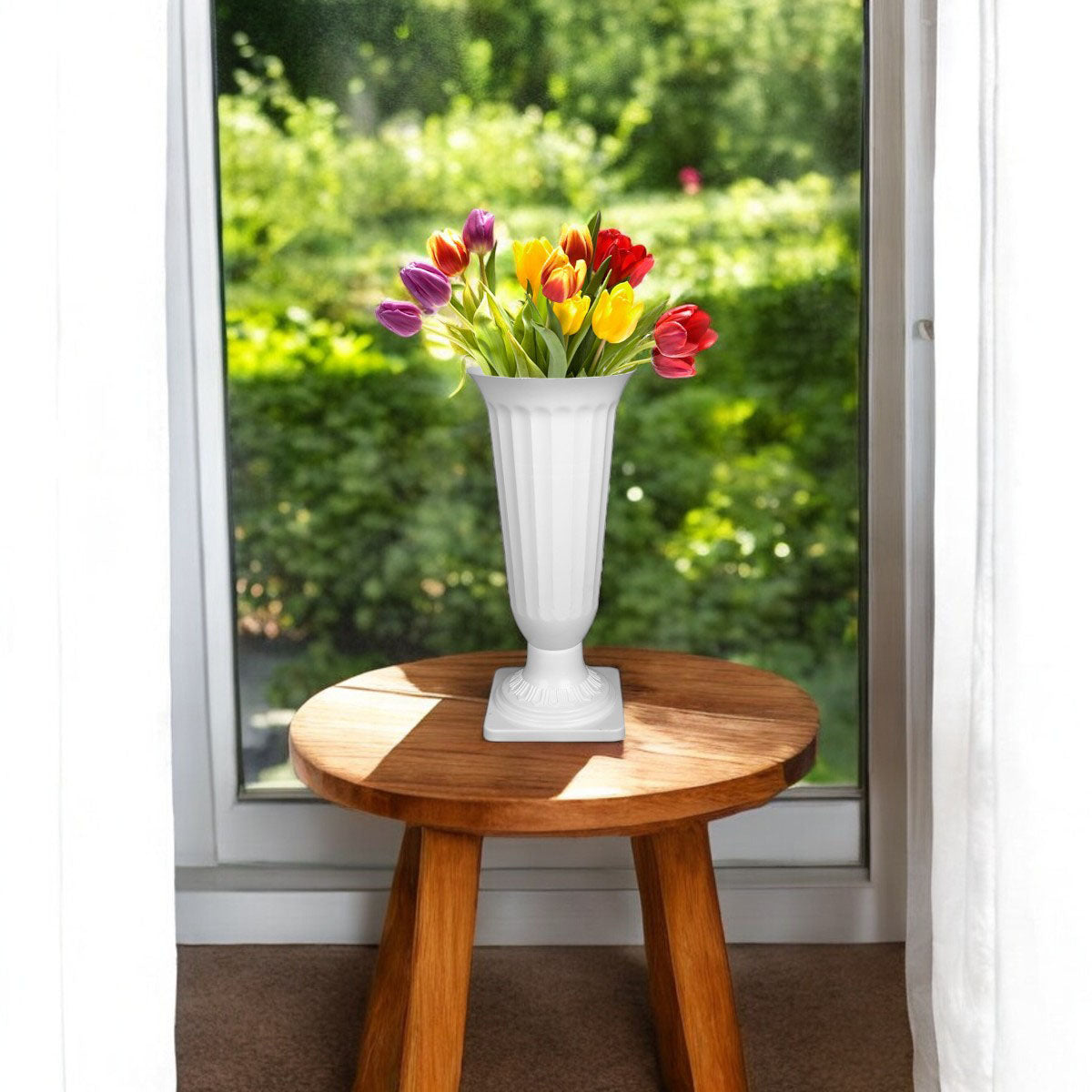 17 Inch White Frooti Plastic Flower Vases  Indoor Decor