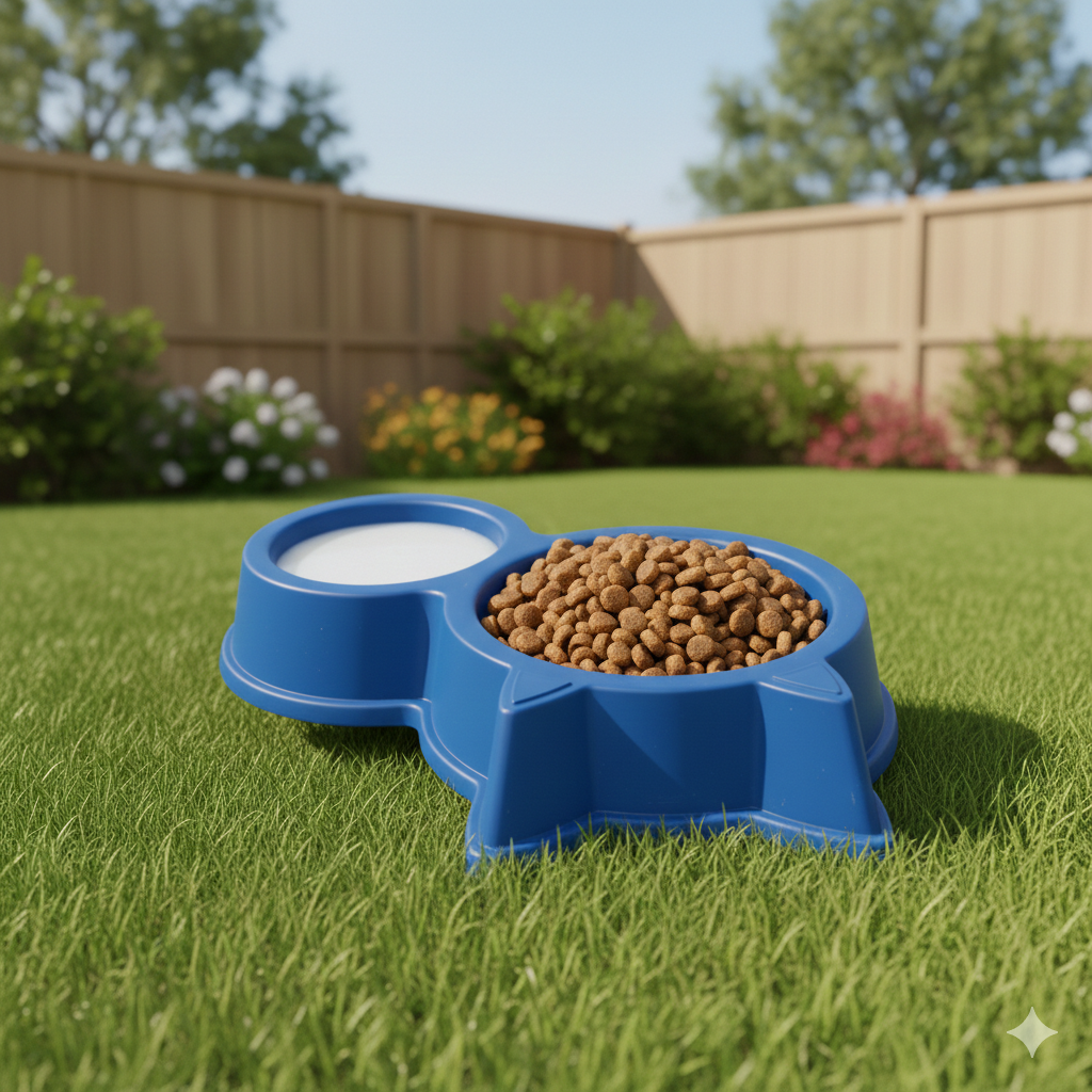 Cat & Dog Ear Double Bowl Plastic Pet Feeder – 11.5 Inch