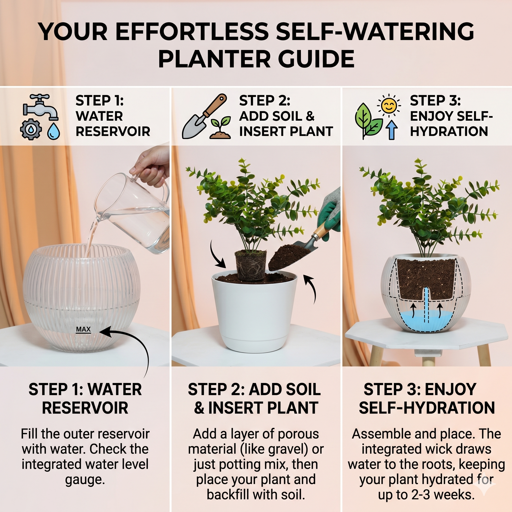 7" Self-Watering Melon Planter – SmartCare Indoor & Outdoor Pot