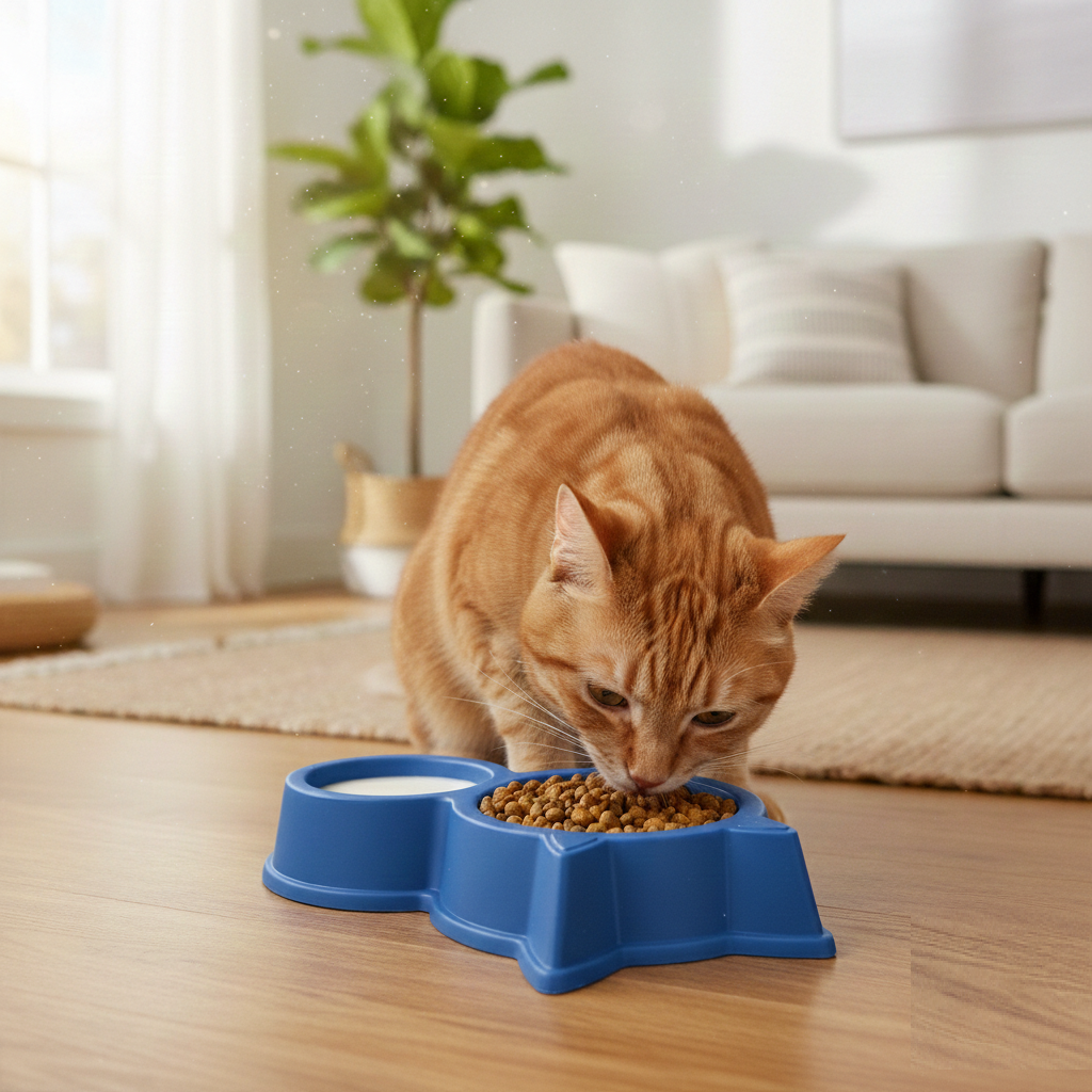 Cat & Dog Ear Double Bowl Plastic Pet Feeder – 11.5 Inch