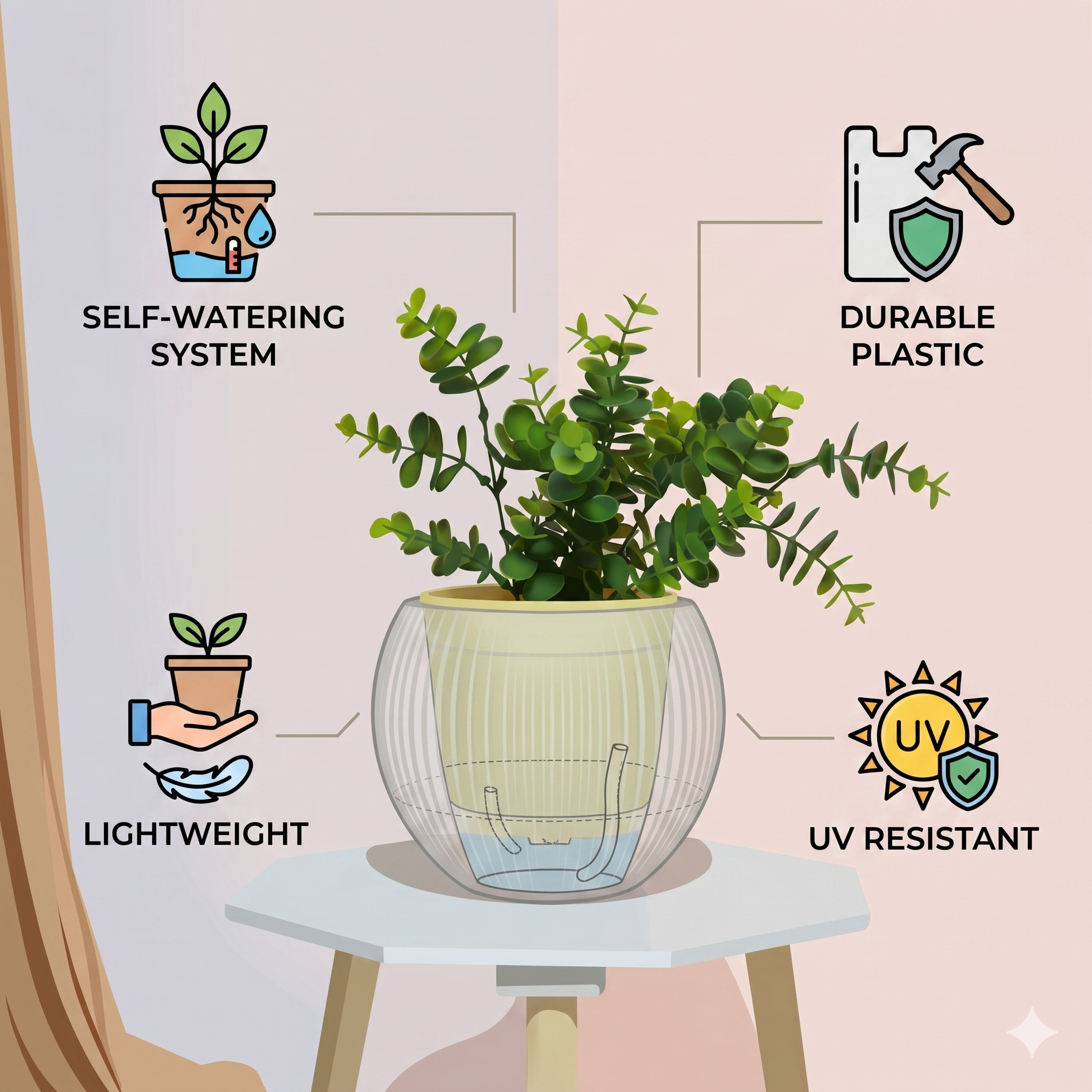 7" Self-Watering Melon Planter – SmartCare Indoor & Outdoor Pot