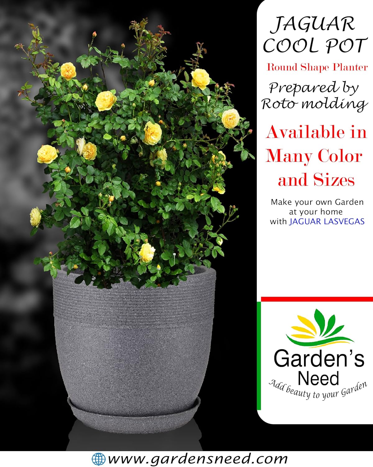Set of 4 Roto Moulded Flower Pots with Trays (10 Inch,12 Inch,15 Inch & 17 Inch)