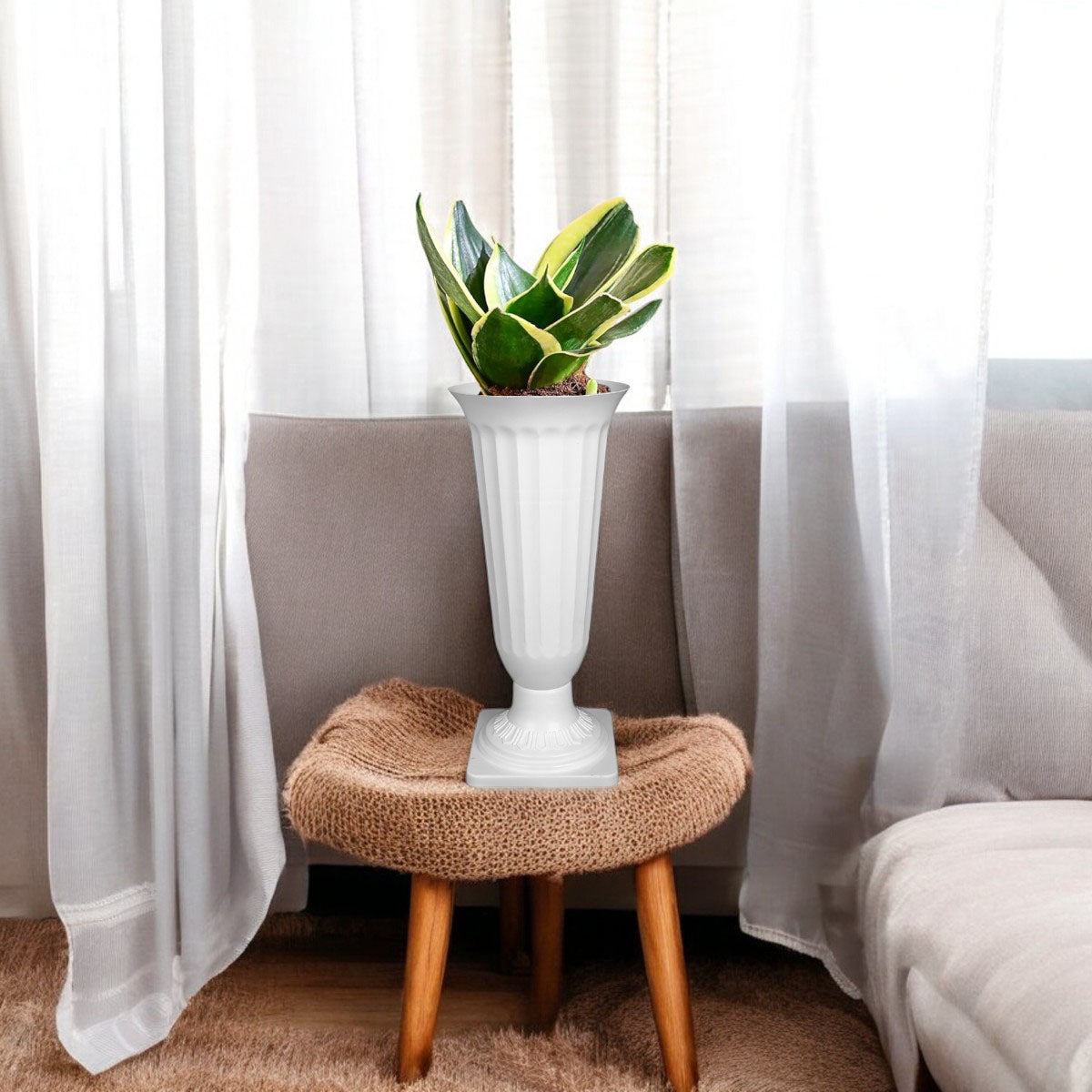 17 Inch White Frooti Plastic Flower Vases  Indoor Decor