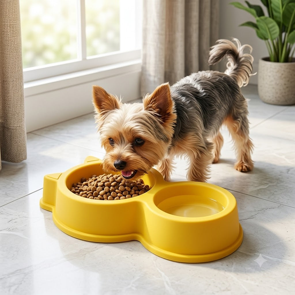 Cat & Dog Ear Double Bowl Plastic Pet Feeder – 11.5 Inch