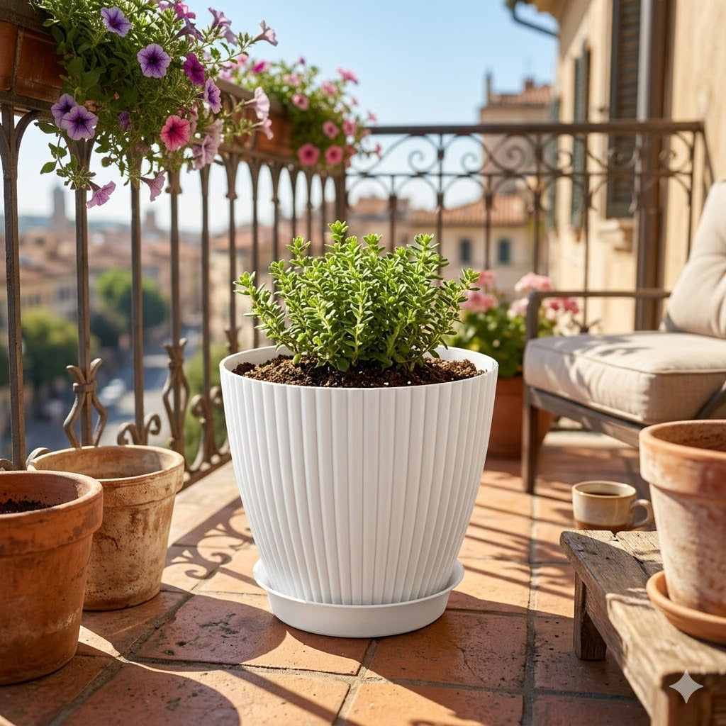 7 Inch (17.78 cm) Unique Design Round Shape Grand Planter Flower Pot Suitable for Indoor and Outdoor Use for Home/Office/Table/Garden/Balcony Decoration – Set of 5