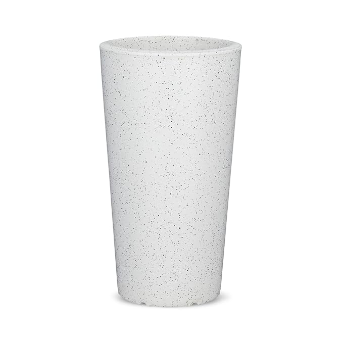 Indoor and Outdoor Round Flower Planter Pot – 17.5 Inch/43.5 cm Tall – Speckled White Terrazzo Finish – Durable Weather-Resistant Planter for Terrace, Home, Office & Balcony Décor – Set of 1