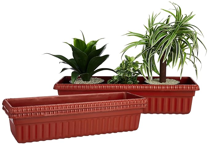 Rectangle Plastic Planter Pots for Plants – 25 Inch Trough Pots (Set of 3) | 100% Virgin Plastic Flower Pots for Home, Office, Balcony & Garden Decor