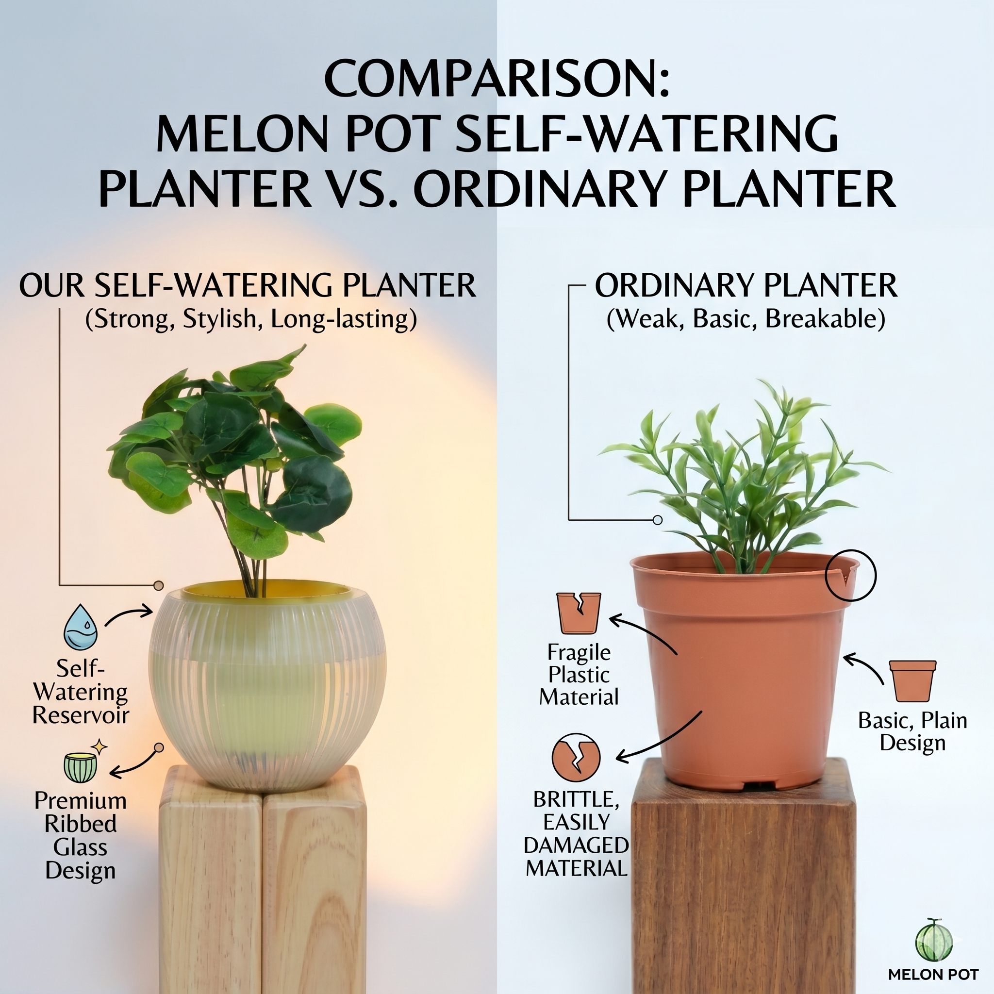 7" Self-Watering Melon Planter – SmartCare Indoor & Outdoor Pot
