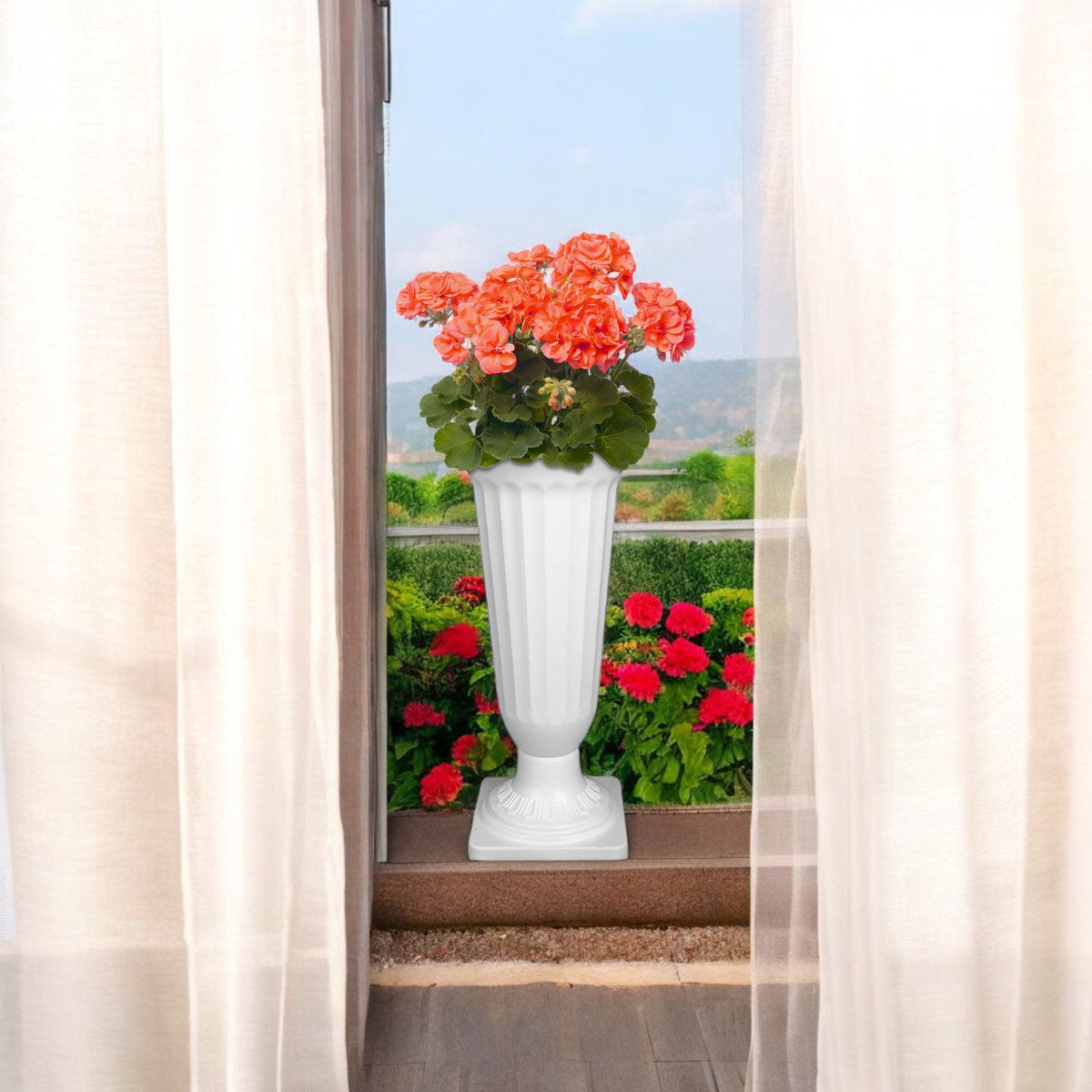 17 Inch White Frooti Plastic Flower Vases  Indoor Decor