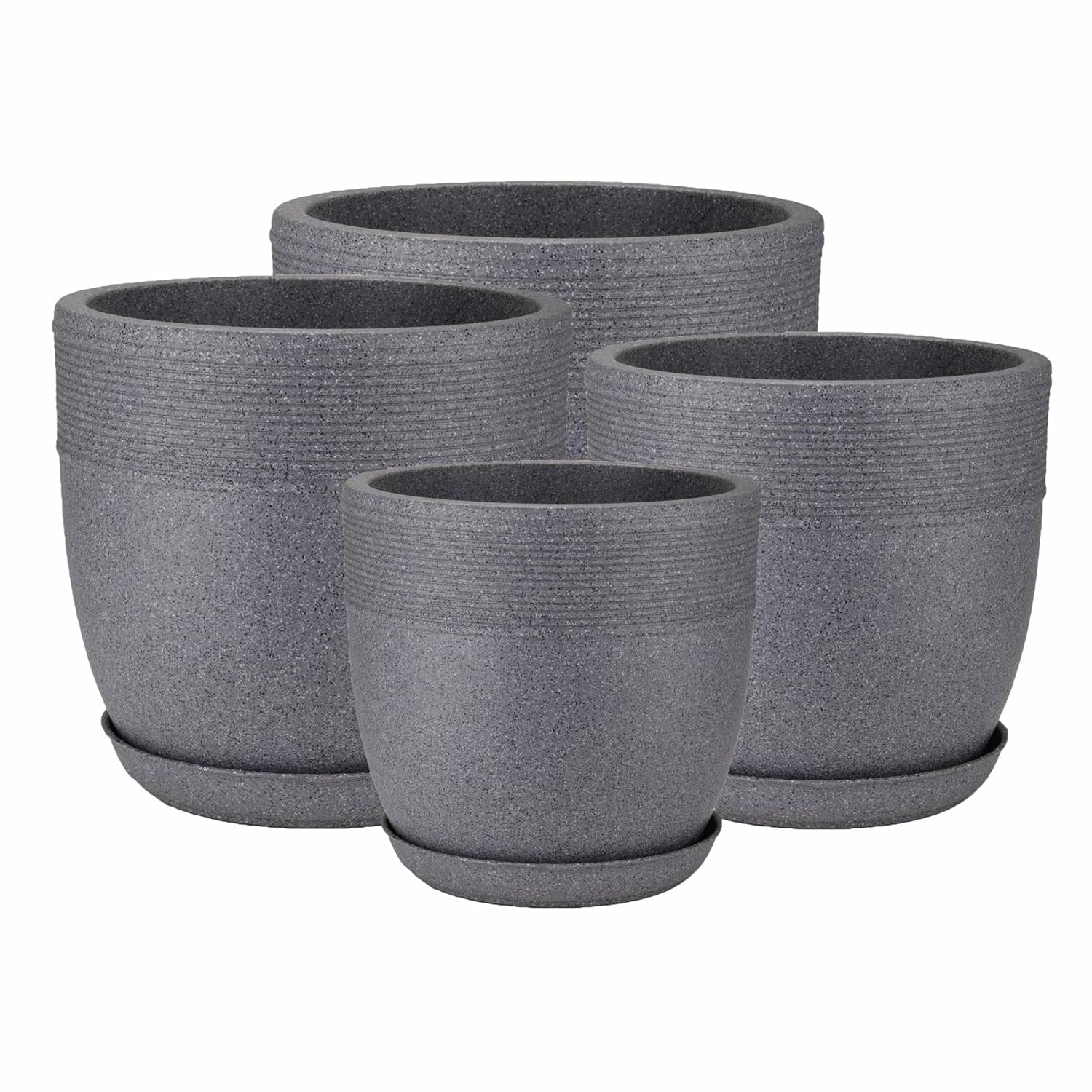 Set of 4 Roto Moulded Flower Pots with Trays (10 Inch,12 Inch,15 Inch & 17 Inch)
