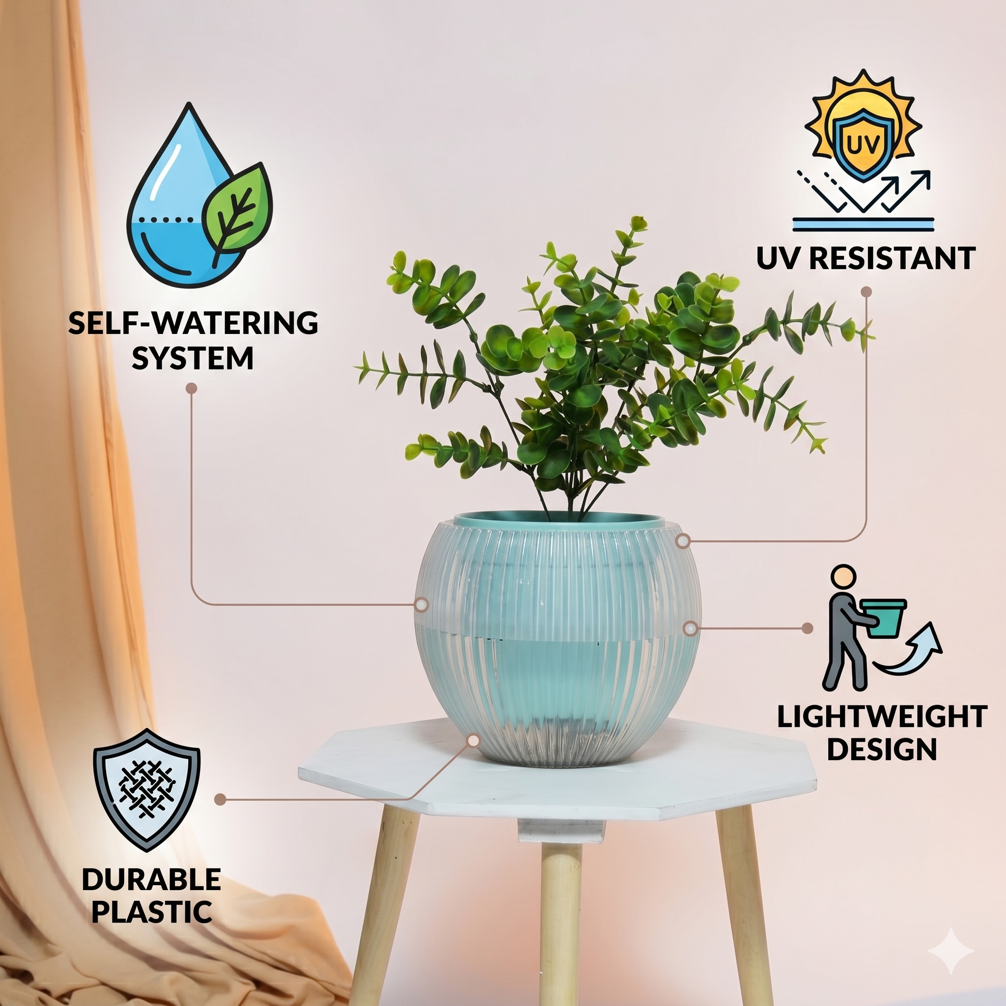 7" Self-Watering Melon Planter – SmartCare Indoor & Outdoor Pot
