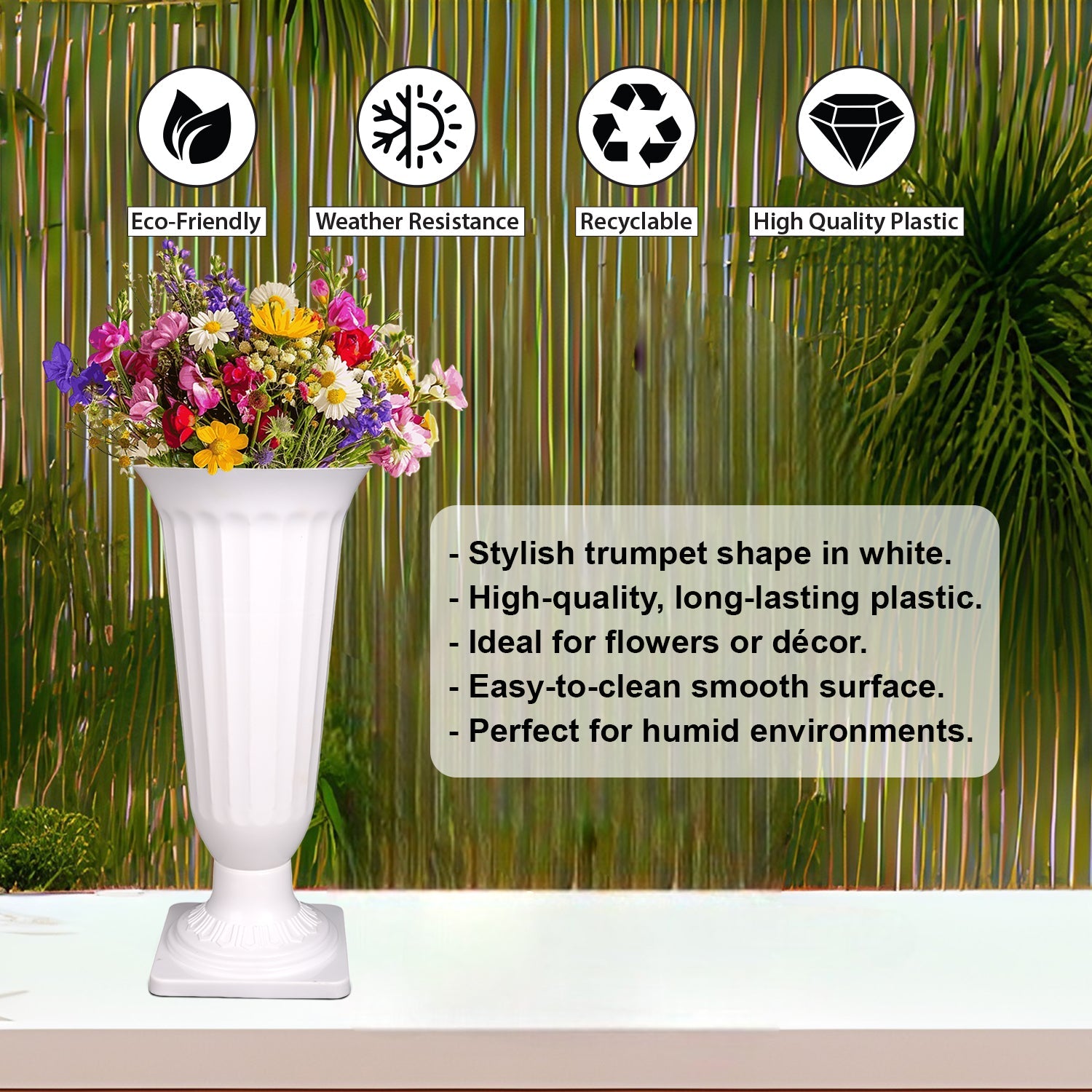 17 Inch White Frooti Plastic Flower Vases  Indoor Decor