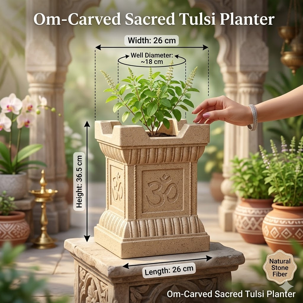15-Inch Jaguar White Marble Tulsi Pot for Your Sacred Space