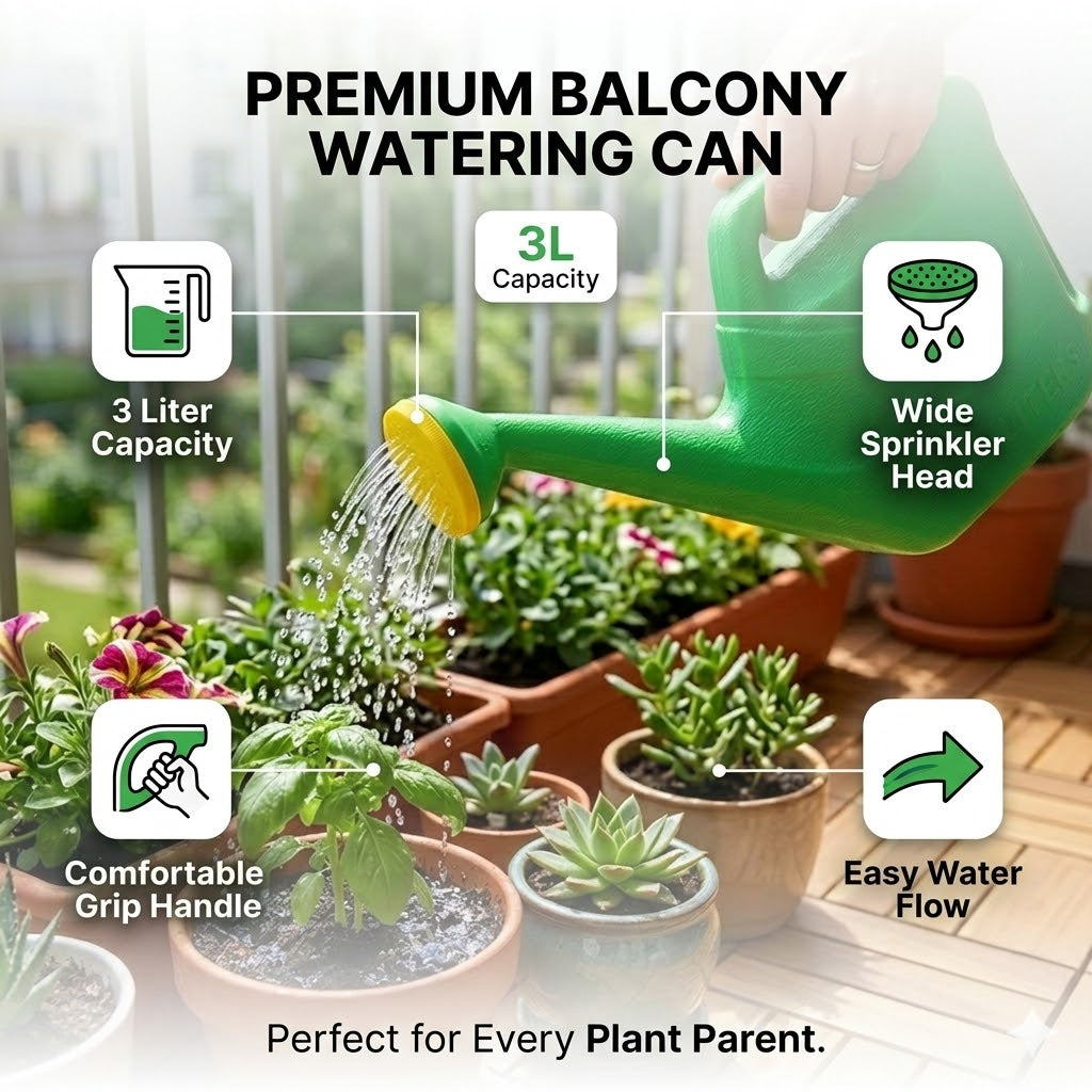 3L Green Plastic Watering Can with Spray Nozzle  For Plants, Flowers & Garden Beds