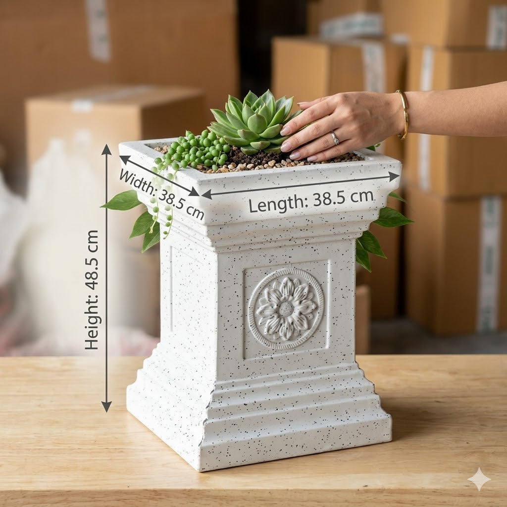Elevate Your Home Sanctuary with the Majestic 19-Inch Jaguar Marble Tulsi Pot