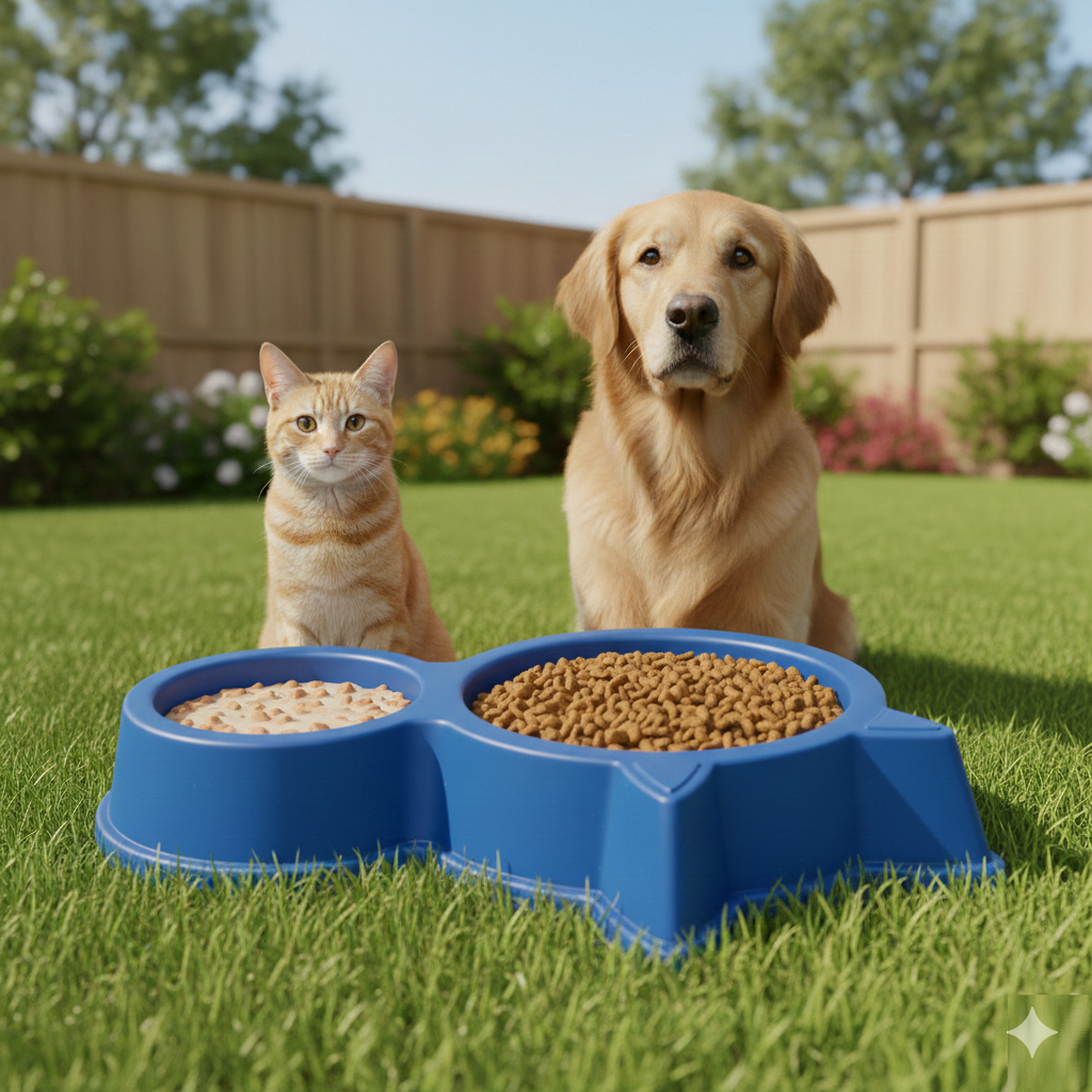 Cat & Dog Ear Double Bowl Plastic Pet Feeder – 11.5 Inch
