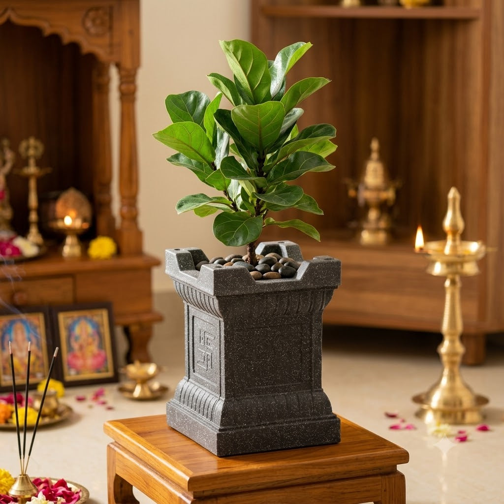 15-Inch Jaguar White Marble Tulsi Pot for Your Sacred Space