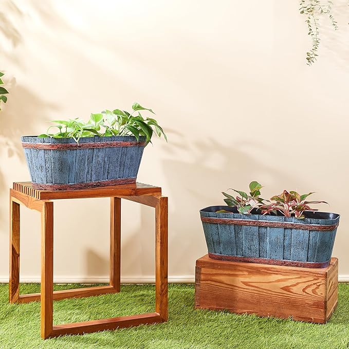 Rectangular Wood Barrel Planter Pots – 21 Inch Indoor/Outdoor Balcony, Home & Office – Set of 2