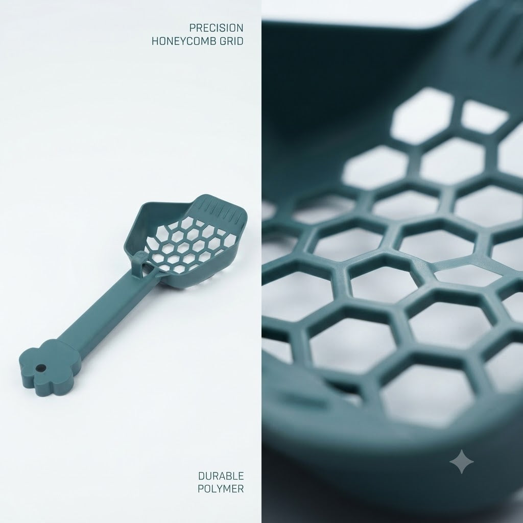 Premium Plastic Cat Litter Scoop with Honeycomb Filter & Ergonomic Paw Handle – Easy Sifting Poop Scooper for Cats & Kittens