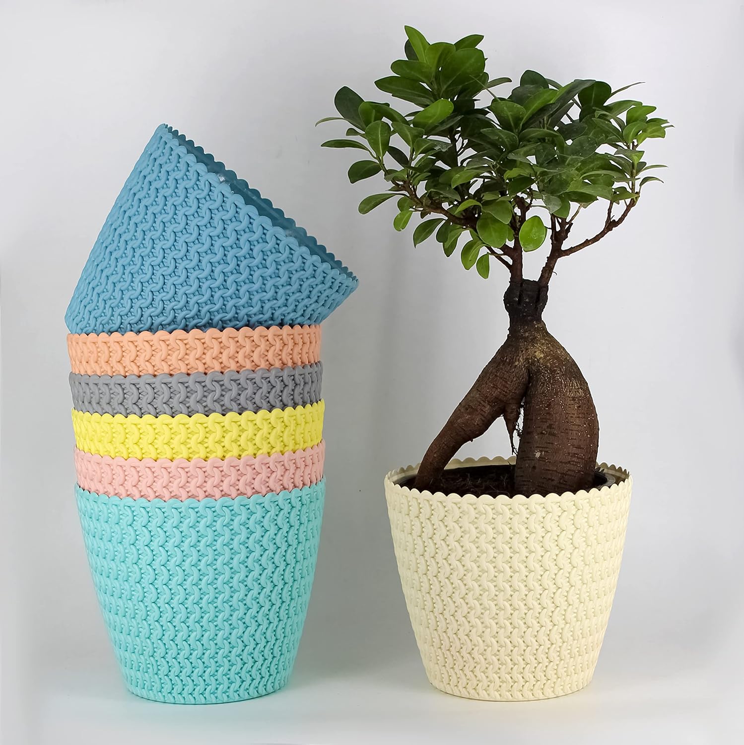 7 Inch Poppy Round Flower Pots  Set of 7