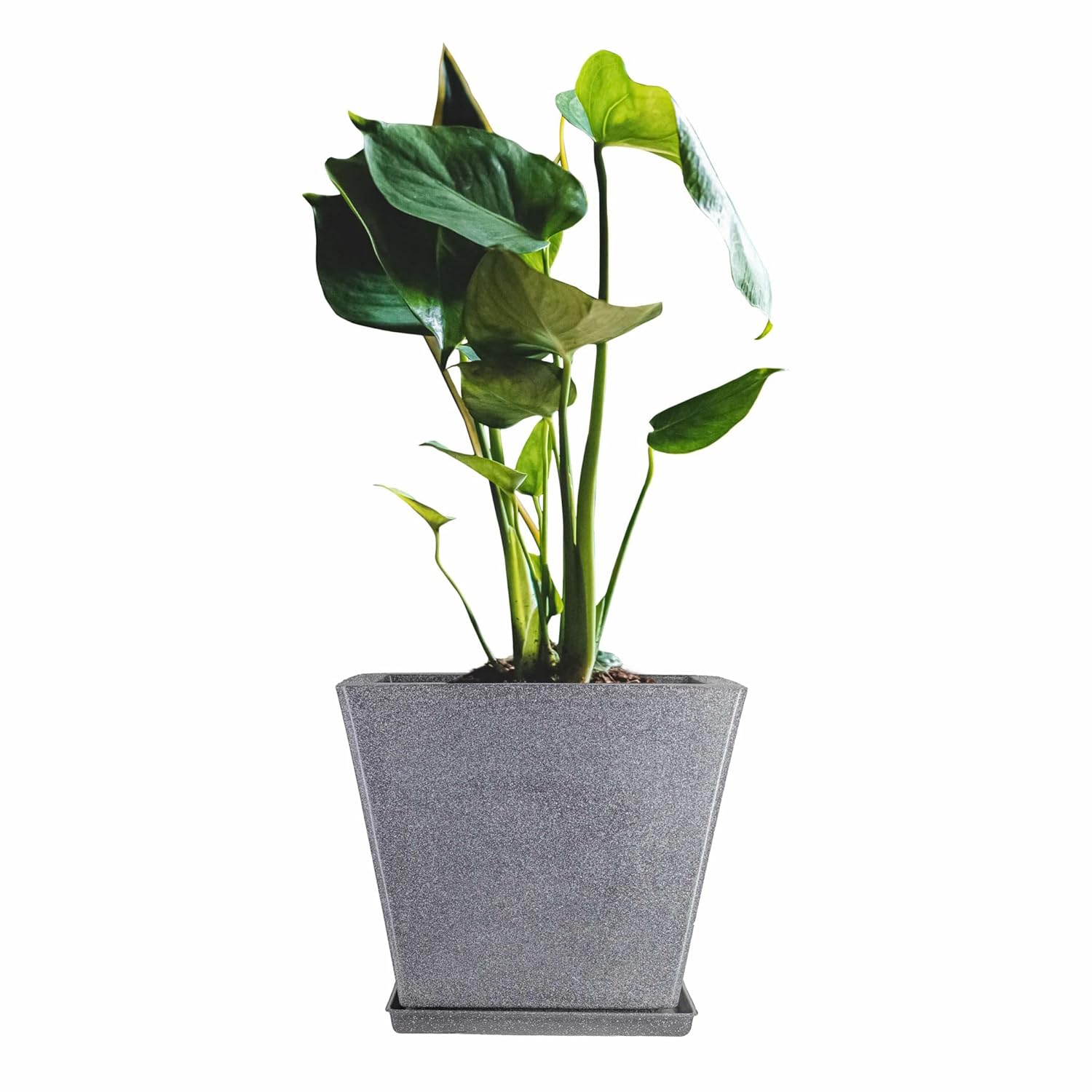 14 Inch Square Greece Marble Look Flower Pot with Tray