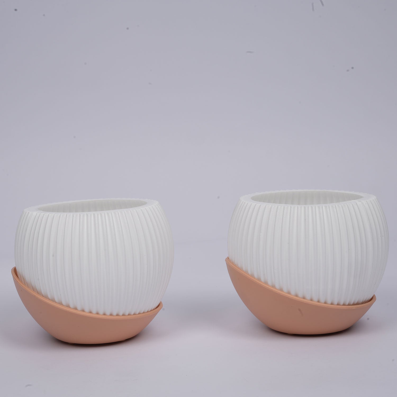 Melon 7 inch (18 cm) Plastic Planter with Moon Tray - Set of 2 (Peach & More)