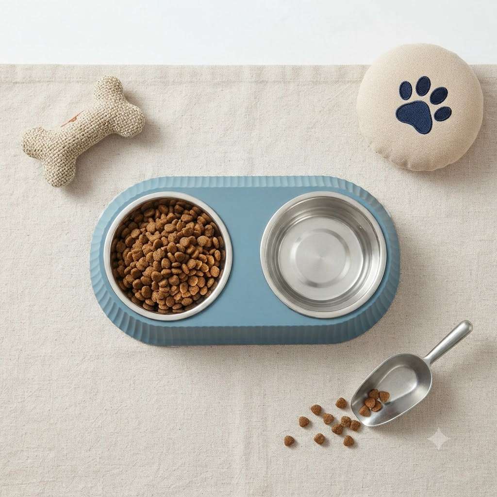 Stainless Steel Double Dog & Cat Bowl Set with Non-Slip Base – 12.5 Inch
