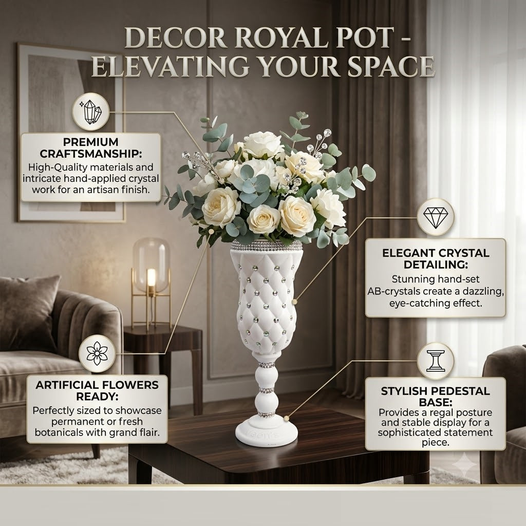 The Décor Royal 24" Crisp White Statement Planter – Elegant High-Gloss Pot for Fresh Florals & Vibrant Greenery (1-Pack)