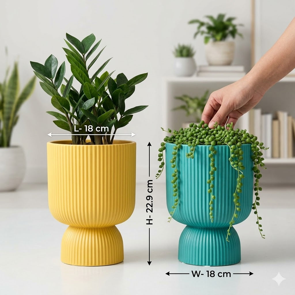 Spike Pot 6" — Fresh Mix Set of 2 | Ribbed Planter Duo in Yellow & Teal