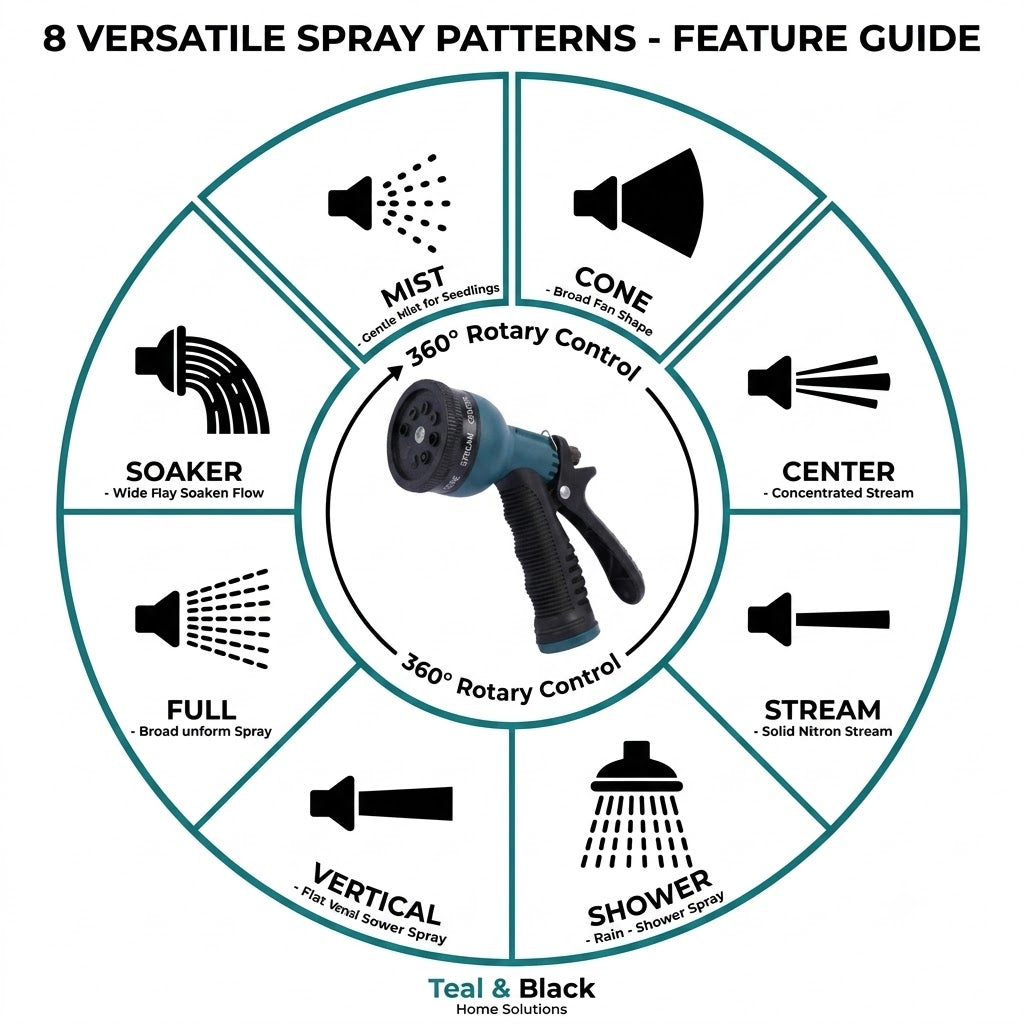 8-Pattern Garden Hose Spray Nozzle Gun – Heavy-Duty Water Sprayer
