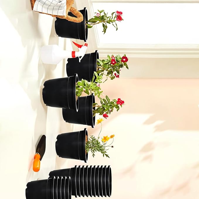 Black Plastic Nursery Pots, 6 Inch, Set of 20 – 100% Virgin Plastic Round Planters for Indoor & Outdoor Use, Home, Office, Garden & Balcony Decor